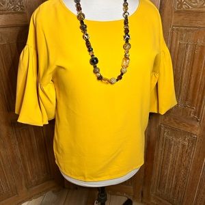 TCEC Mustard colored Puff sleeves Blouse, Large